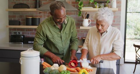 Happy Senior Couple Preparing Meal with Fresh Vegetables
