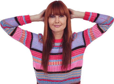 smiling woman style striping in colorful transparent sweater - Download Free Stock Videos Pikwizard.com