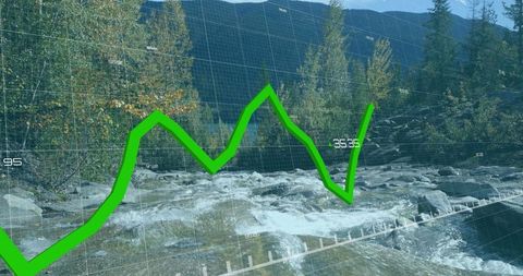 Integrating data with nature: green graph on mountain stream