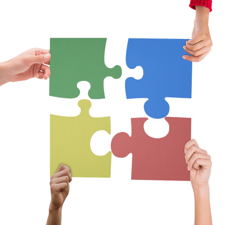 four hands holding colorful puzzle pieces on transparent background - Download Free Stock Videos Pikwizard.com