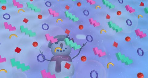 Colorful Abstract Shapes Surrounding Cheerful Snowman - Download Free Stock Images Pikwizard.com