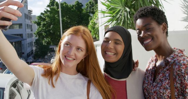 Diverse Group of Women Taking Selfie Outdoors - Download Free Stock Images Pikwizard.com