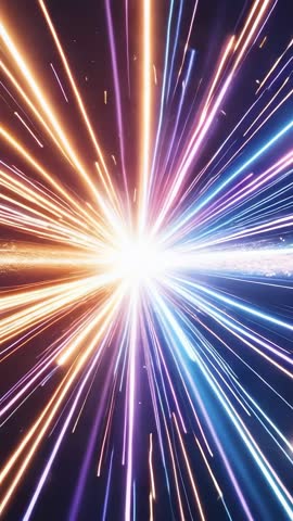 Vertical video: Neon core bursting into radiant multicolor beams for futuristic energy