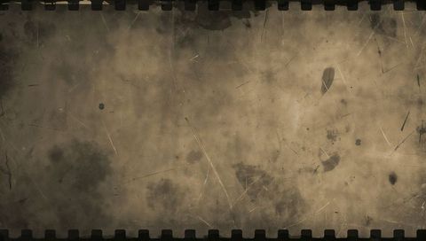 Worn sepia film frame with sprocket holes scratches dust stains vintage texture aged