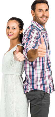 Smiling Couple Back to Back Showing Thumbs Up Transparent Background