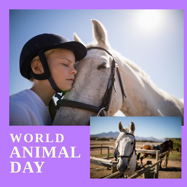 Caucasian Girl Celebrating World Animal Day by Embracing Horse - Download Free Stock Templates Pikwizard.com