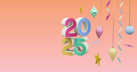 Colorful 2025 Numbers with Festive Holiday Decorations