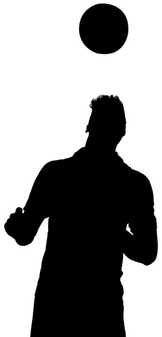 Transparent silhouette of male footballer with ball