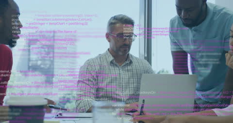 Diverse Team Collaboration on Coding Projects in Modern Office