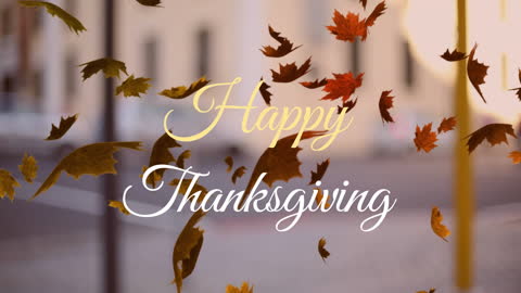Animated Happy Thanksgiving with Falling Autumn Leaves