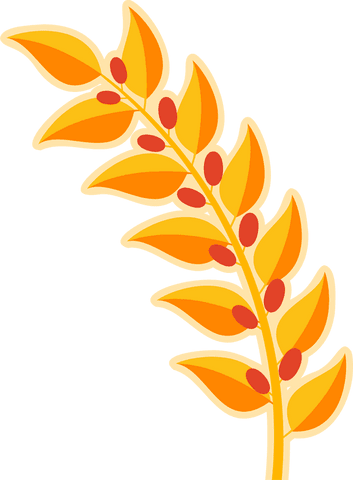Colorful botanical branch with gradient leaves and berries on transparent background