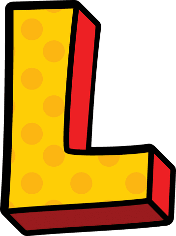 Bold l letter illustration in red and yellow tones on transparent background