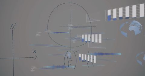 Abstract mathematical equations and data visualizations
