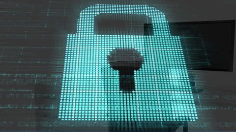 Digital Padlock Overlay in Office Setting for Data Security