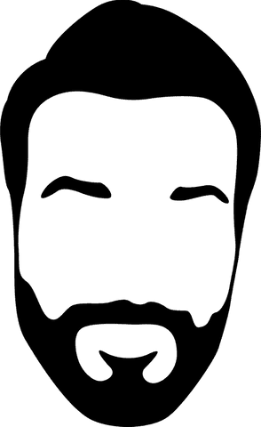 A black silhouette of bearded male face on transparent background