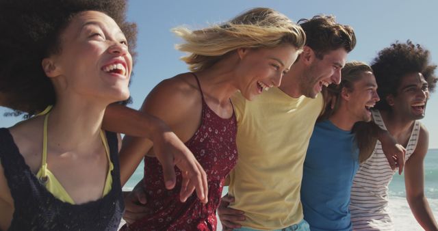 Diverse Group of Happy Friends Enjoying Beach Time Together - Download Free Stock Images Pikwizard.com