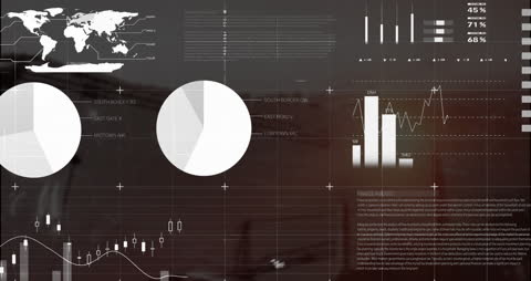 Digital Financial Data and Analytics Animation on Black Background