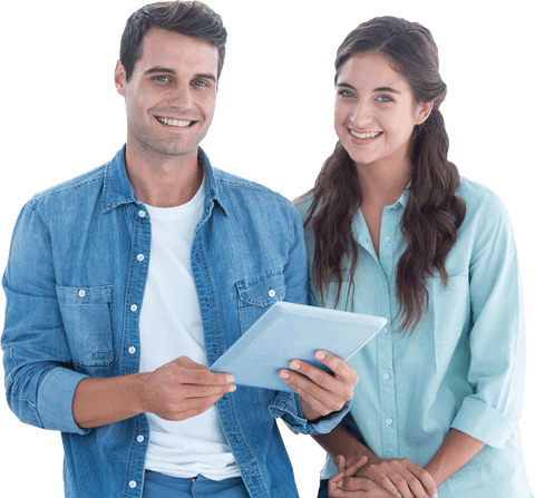Caucasian Couple Using Tablet on Transparent Background, Isolated Lifestyle Concept - Download Free Stock Videos Pikwizard.com