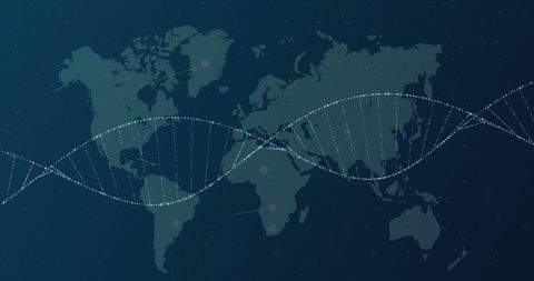 Digital DNA Strand Over World Map Symbolizing Global Health