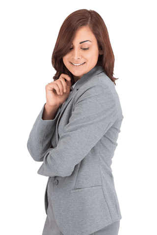 Transparent Image of Smiling Businesswoman in Grey Suit