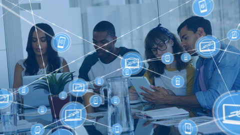 Diverse Team Collaborating on Digital Networks with Tablets