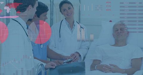 Team of Doctors Discussing Patient's Condition with Digital Overlay