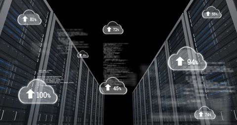 Data Processing in Server Room with Digital Cloud Interfaces