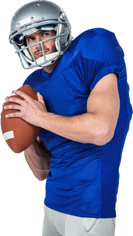Transparent american football player in action holding ball