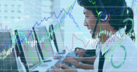 call center team with digital financial data overlay - Download Free Stock Images Pikwizard.com