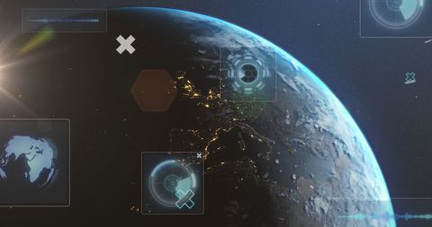 Futuristic Digital Interface Overlay on Earth from Space - Download Free Stock Images Pikwizard.com