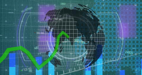Financial Data and Glowing Global Network on Screen