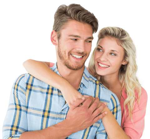 Transparent Romantic Couple Embracing Smiling Joyful Affection