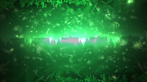Glowing Christmas Lights with Falling Snowflakes and Forest