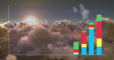 Animated Financial Data Visualizing Rising Growth in Clouded Sky