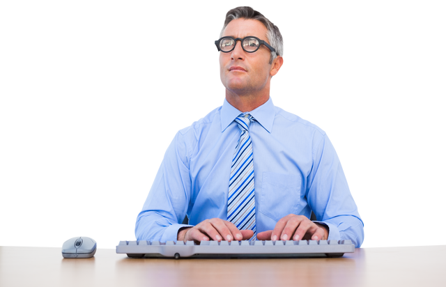 Businessman With Glasses Typing On Computer Keyboard On Transparent Background - Download Free Stock Videos Pikwizard.com