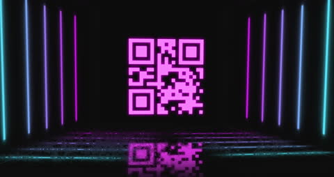 Neon QR Code Display with Reflective Surface