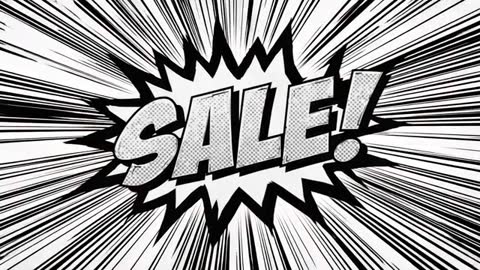 Explosive Comic-Style SALE Animation Featuring Halftone Burst and Radial Speed Lines