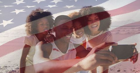 Family Taking Selfie with USA Flag Overlay - Download Free Stock Images Pikwizard.com