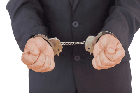 Handcuffed caucasian businessman with transparent background