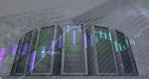 Futuristic Data Center with Digital Overlay Elements