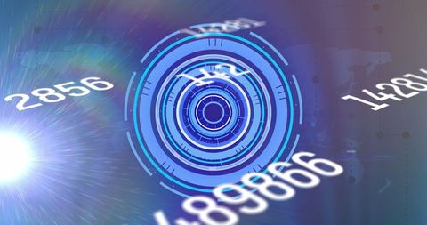 Futuristic digital interface with rising numbers and lens flare