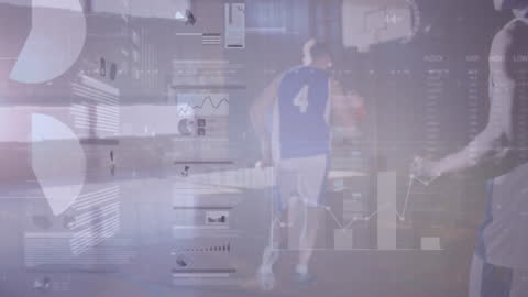 Basketball Game with Overlay of Interactive Data Visualizations