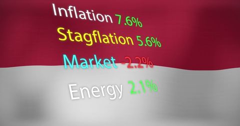 Economic Indicators Data Overlay on Indonesian Flag