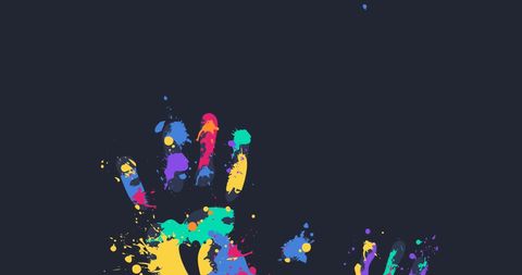Colorful Abstract Handprints on Black Background Art Illustration