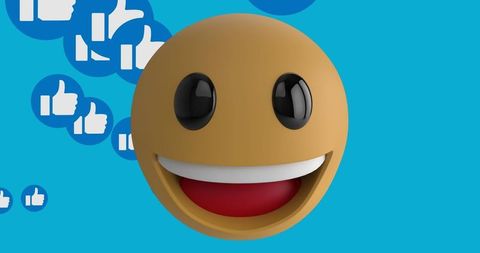 smiling emoji with thumbs up on blue social media background - Download Free Stock Images Pikwizard.com