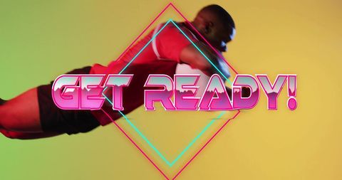 Vibrant Rugby Player Action with Motivational Text on Colorful Background - Download Free Stock Images Pikwizard.com