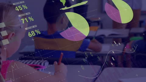 Digitally Enhanced Classroom Scene with Data Graphics