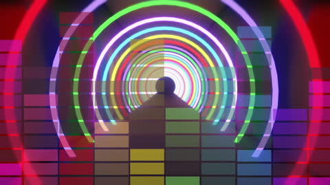 Vibrant Neon Tunnel with Circles and Bars Animation