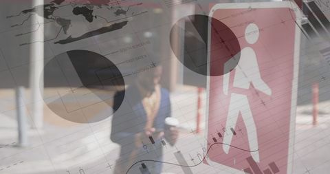 Businessman Walking Amidst Global Finance Data Overlay
