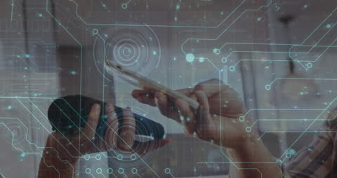 Digital Interface Overlay on Smartphone in Hands